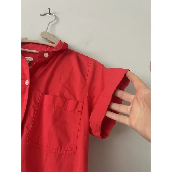 J. Crew Collared Red Coral Popover Button Shirt Dress Size XS Career Preppy - Image 10