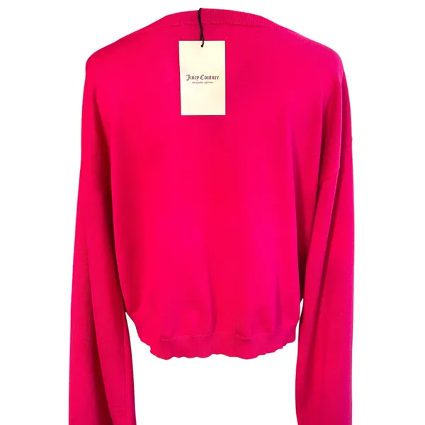 Juicy Couture Free Love NWT Crop Sweater Hot Pink Rhinestone Long Sleeve Barbie - Image 6