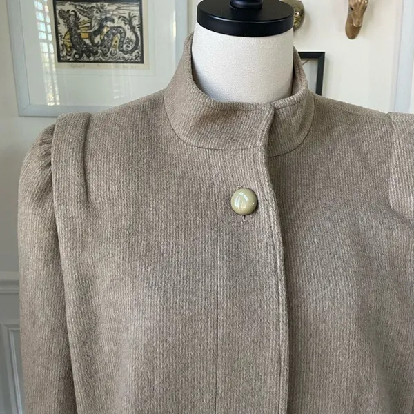 Vintage 80s Karen Peters Beige Wool Cashmere Peacoat USA L - Image 3