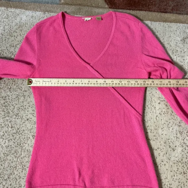 Caslon Cashmere Faux Wrap V-Neck‎ Sweater Womens S Pink Long Sleeve Ribbed Trim - Image 3