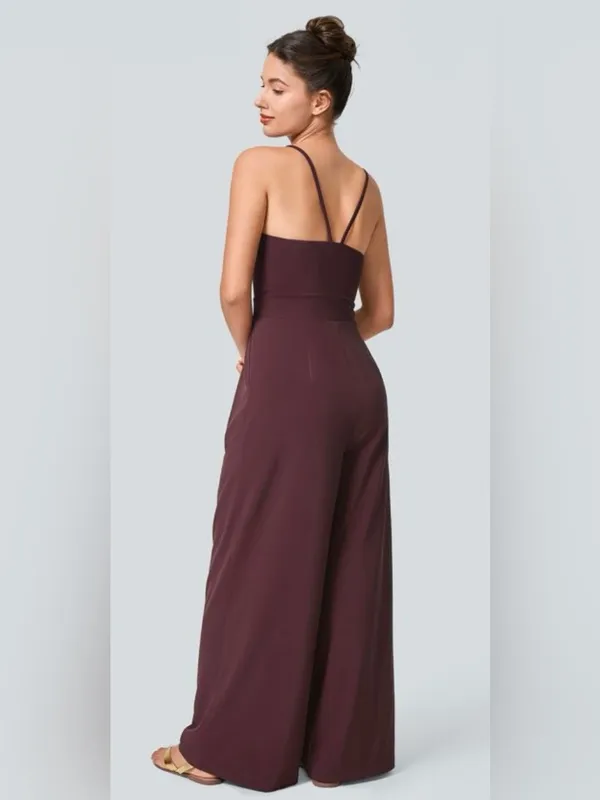 Halara Breezeful Backless, Side Zipper Sleeveless Wide Leg Jumpsuit Deep Plum L - Image 3