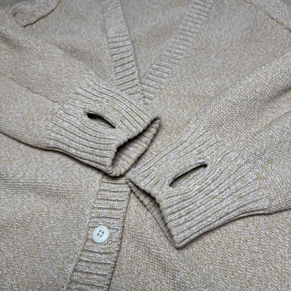 Offline by Aerie Tan Marl V-Neck Button Front Cardigan Sweater Thumbholes Medium - Image 5