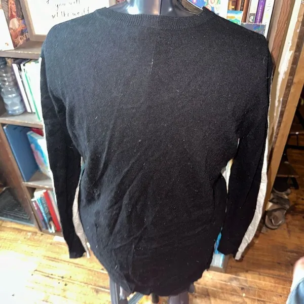 J Crew cream & black wool blend high low elevated basic sweater - Image 2