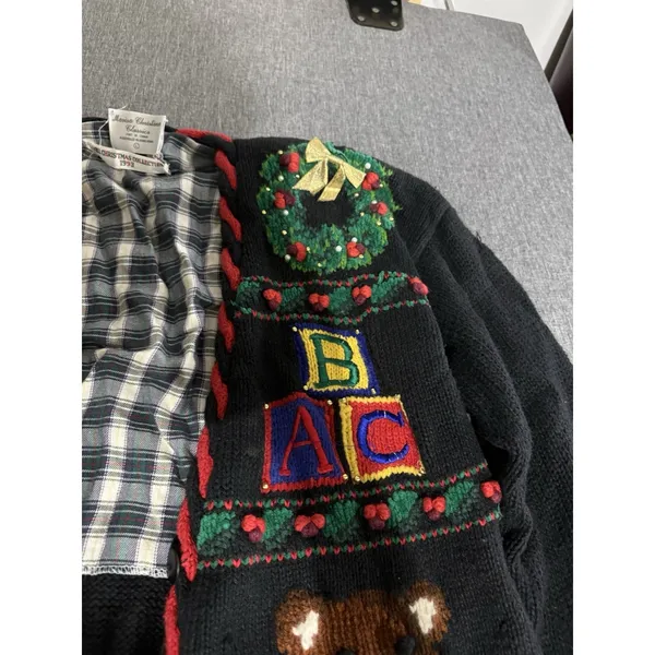 Marisa Christina Vintage Chunky Knit V-Neck Christmas Teddy Cardigan Sz M - Image 4