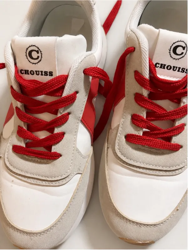 CHOUISS Women’s EU‎ 40 Retro Sneakers Red White Beige Colorblock Walking Shoes - Image 2