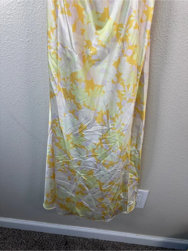 Fortunate One Yellow Floral Satin Maxi Dress Womens M Cutout Main Attraction - Image 13