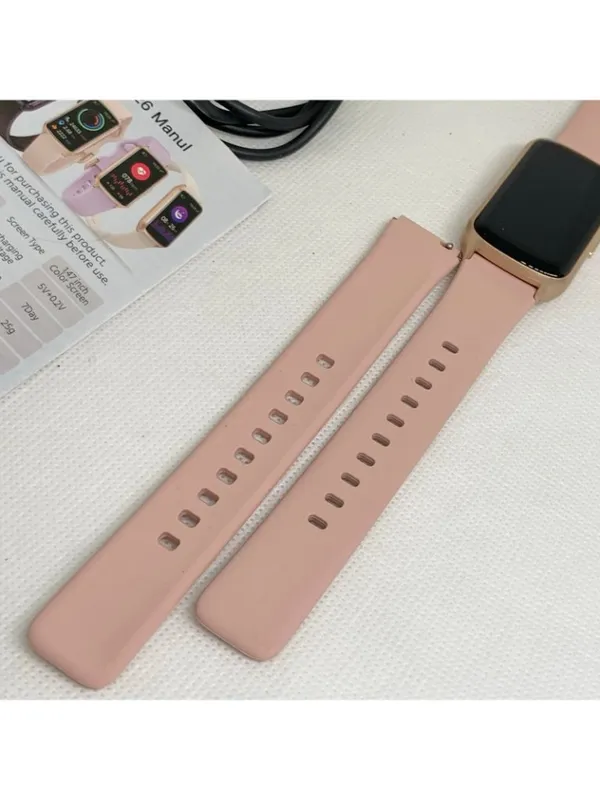 Fitness tracker smart watch rose gold tone case 26mm pink silicone band - Image 9
