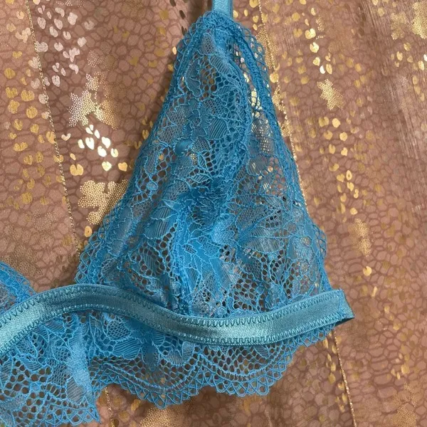 Free‎ People Bright Eyes Romantic Coquette Blue Sheer Lace Bralette Small NWOT - Image 3