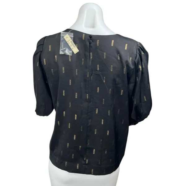 NEW Madewell Black Gold Metallic Jacquard Puff Short Sleeve Blouse Top Size S - Image 2