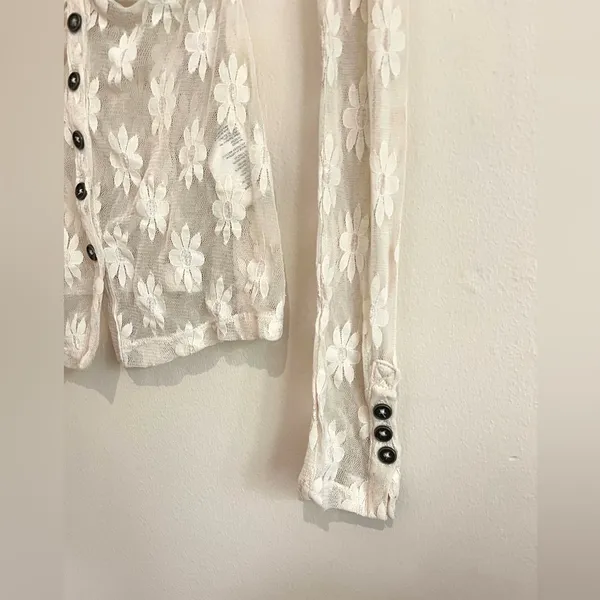 Free People Flower Fields Sheer Mesh Button-Front Shirt Cream Size XS - Image 3