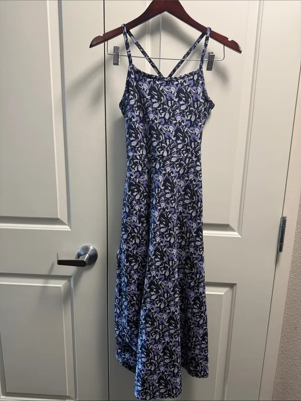 Pact Fit & Flare Midi Dress Floral Blue Cotton XS - Image 3