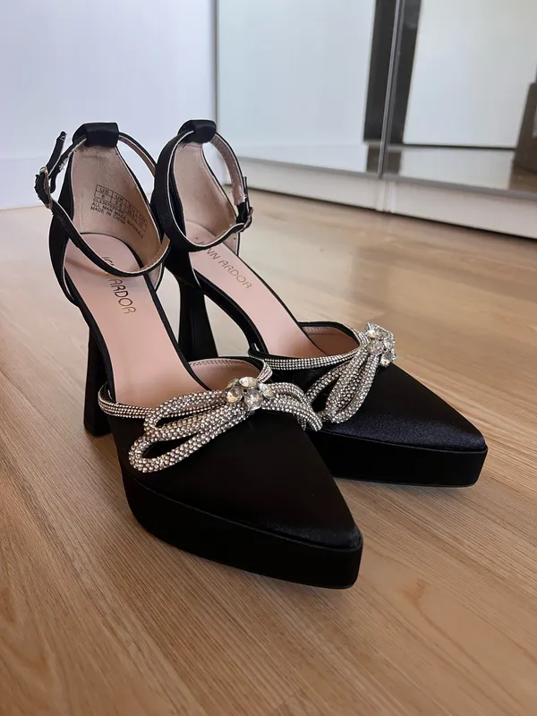 Amazon JENN ARDOR Closed Toe Heels： Platform Pumps with Rhinestone Bow, Ankle Strap Women’s Dress Shoes - Image 5