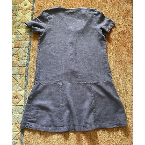 Vintage Blue Cactus Linen Dress Made in USA Boho Painted Print Drop Waist M/L - Image 6