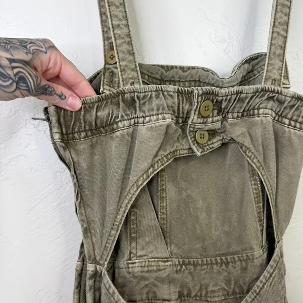 Free People FP Go West Olive Green Utility Cargo Denim Relaxed Leg Jumpsuit XS - Image 10