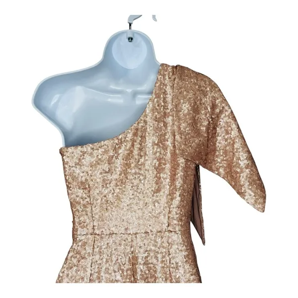 Dress‎ The Population One Shoulder Sequin Midi Dress Womens XS Rose Gold Glam - Image 7