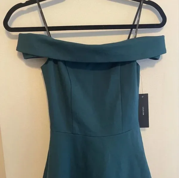 Lulu's Season of Fun Forest Green Off-the-Shoulder Skater Dress Size XS NEW - Image 3