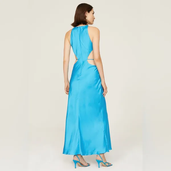 ALEXIS Lune Gown Womens Large L‎ Blue Sleeveless Cutout A-Line Maxi Satin - Image 4
