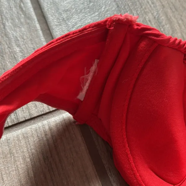 Red ribbed bandeau bikini top Size XS - Image 4