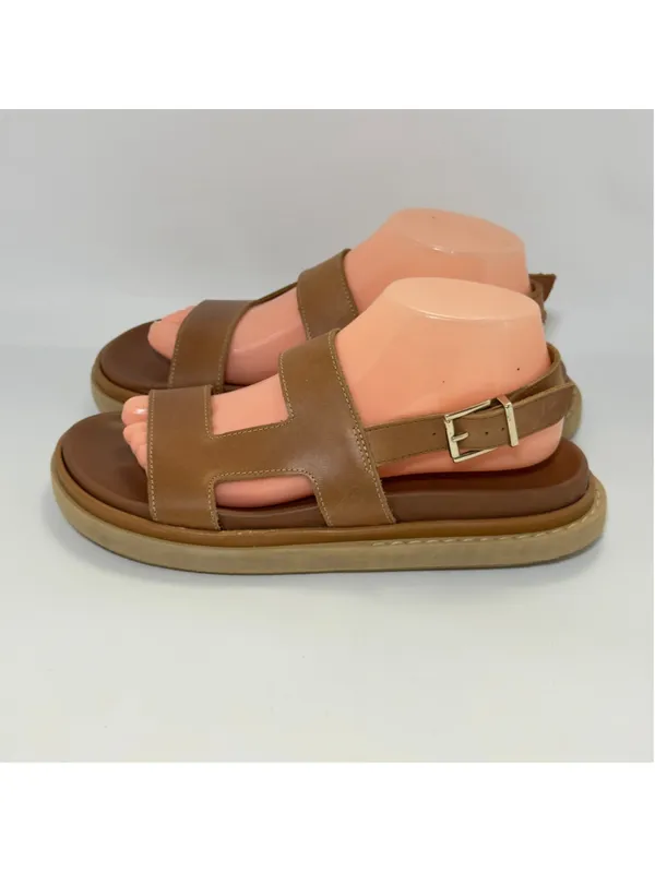 ALOHAS Lorelei Cut Out Leather Footbed Flat Sandal Tan Size 8.5 - Image 13