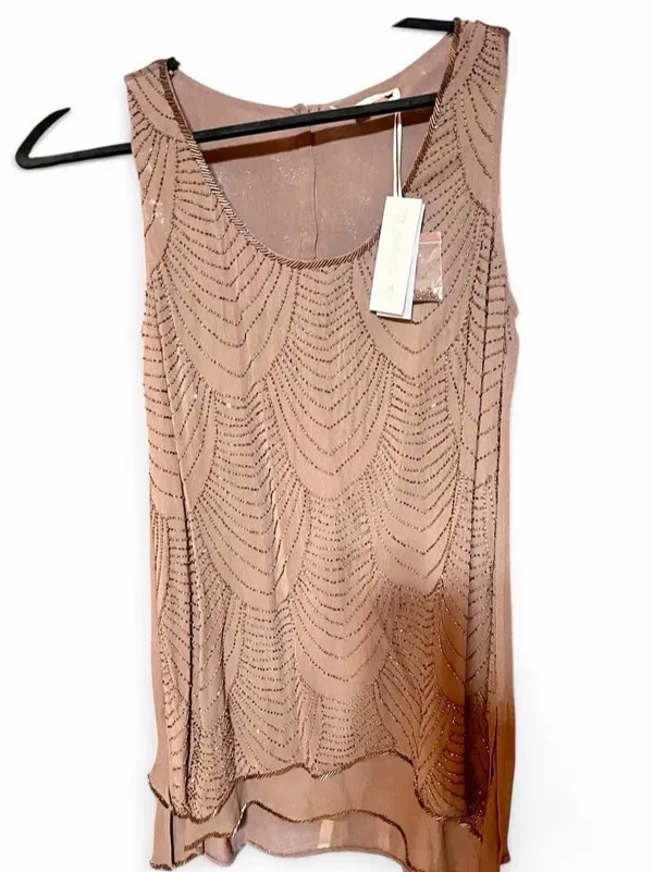 Gold Hawk Metallic Bronze Embellished Beaded Gatsby Blouse Sz S NWT Retail $254 - Image 6