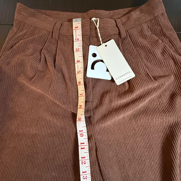 Commense Womens Brown Corduroy Wide Leg Pleated Trousers High‎ Waist Size M NEW - Image 4