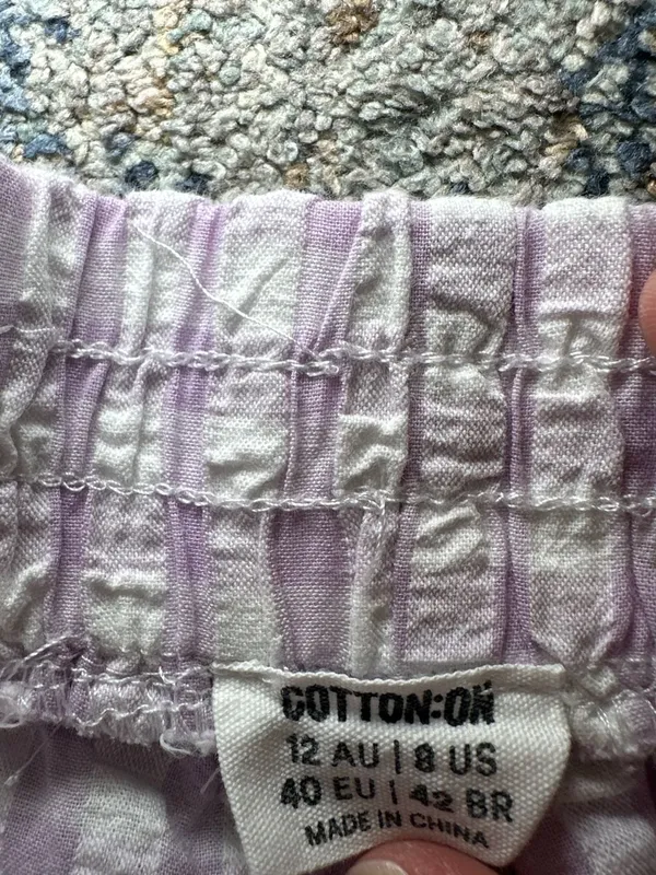 Cotton On Seersucker Gingham Pull On Lounge Shorts Purple US 8 - Image 4