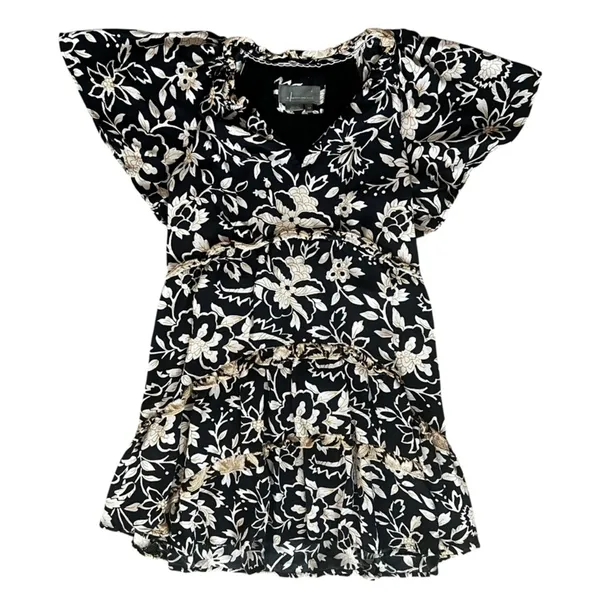 By Anthropologie Women’s Robin Mini Tiered Ruffle Dress in Black Motif Print XXS - Image 2