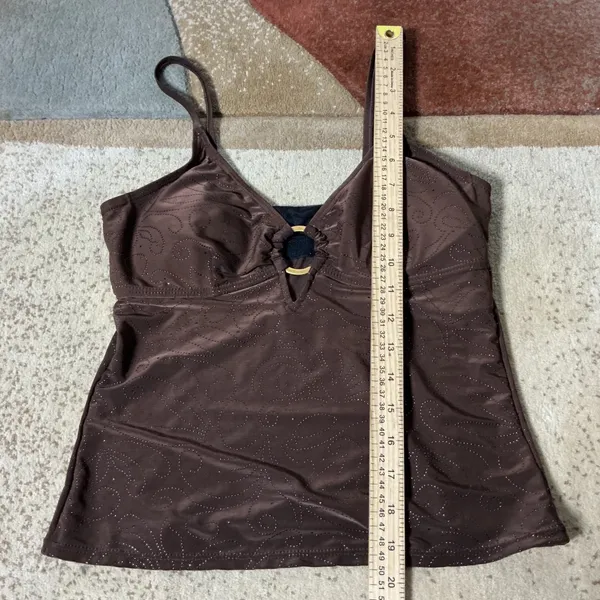 Ocean Dream Glitter Swirl Tankini Swim Top Womens 8 Brown Gold Ring Adjustable - Image 2