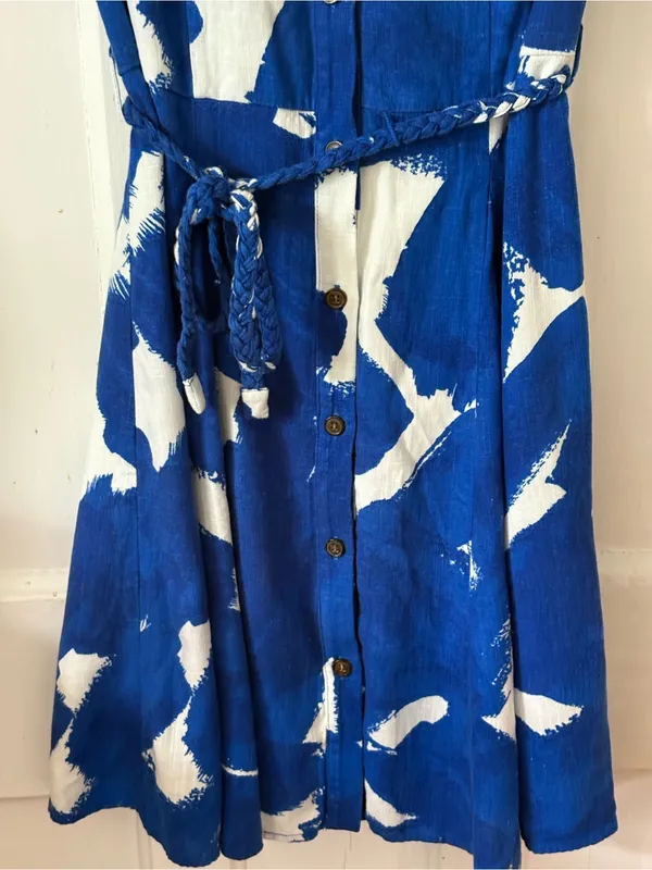 Nine West Blue and White Button-Front Midi Dress - Image 2