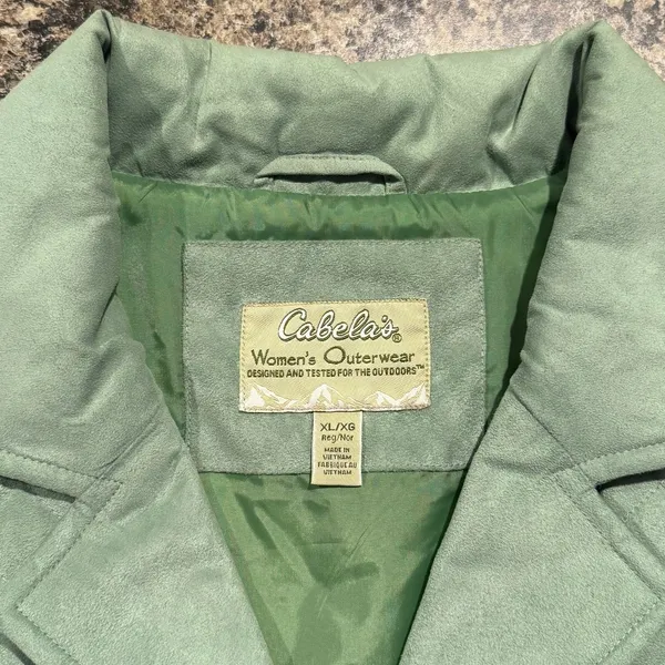 Cabelas Vest Faux Suede‎ Quilted Cottage Academia Retro Preppy Earthy Green XL - Image 3