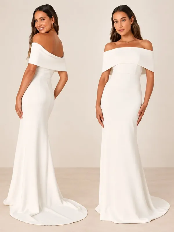 LULUS Bridal Wedding Chic Minimalist Mermaid Trumpet Off the Shoulder Gown - Image 2