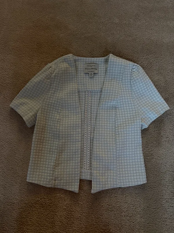 Haute Monde Blue & White Gingham Short Sleeve Blazer Size S - Image 2