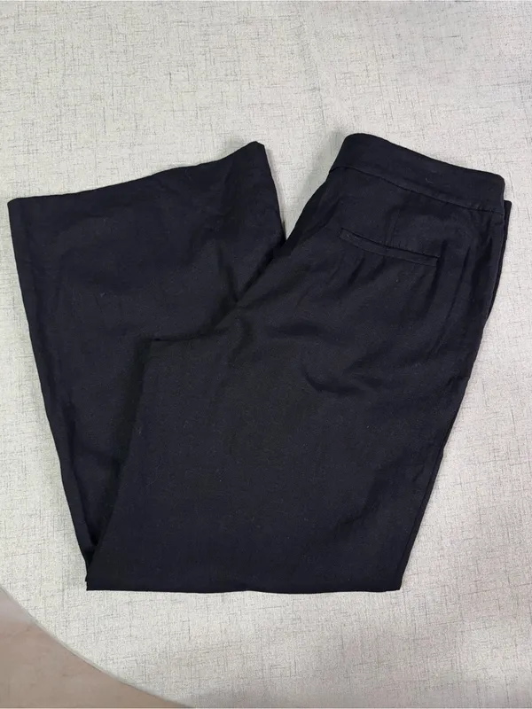 The LOFT Clean Wide Leg Pants in Linen Blend Black Size 14 - Image 8