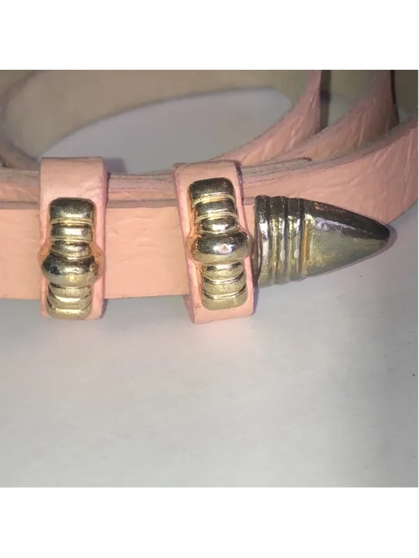 Vintage Pink Faux Leather Belt with Gold Tone Buckle - Image 5