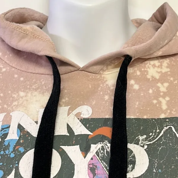 Pink Floyd Blush Pink Bleached Hoodie with Strings and Kangaroo Pocket- Large - Image 5