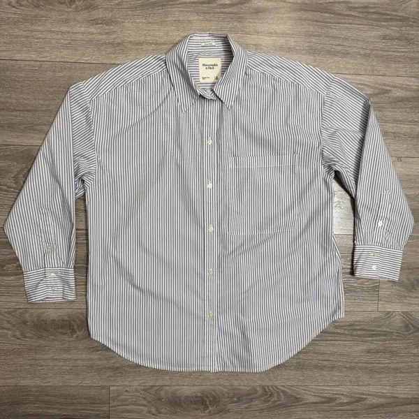 Abercrombie & Fitch Womens Oversized Shirt M Striped Button Down Blue White - Image 12