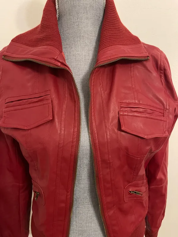 Zenana Red Faux Leather Jacket - Image 3