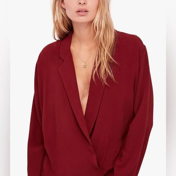 Free People Elsa lace inset deep vneck long sleeve oversized terracotta bodysuit - Image 2