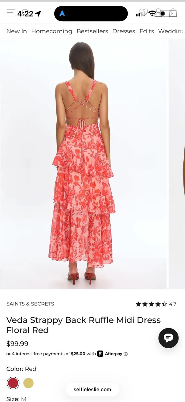 Selfie Leslie Veda Strappy Back Ruffle Midi Dress Floral Red - Image 3