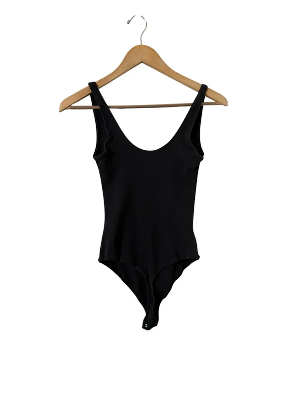 SKIMS Ribbed Black Tank Cotton Sleeveless Bodysuit Top - Image 4