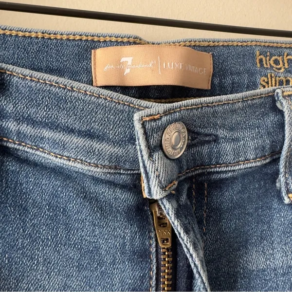 7 For All Mankind High Waist Slim Kick Jeans Dark Blue Wash Flare Jean denim EUC - Image 8