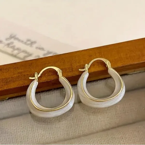 Elegant Gold and White Hoop Earrings - Image 3