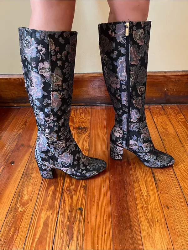 Kenneth Cole Reaction Black Floral Jacquard Knee-High Block Heel Boots - Image 2