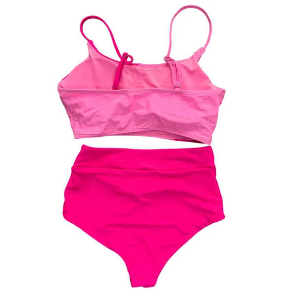 NWT Hot Pink Colorblock 2 Piece High Waisted Scoop Neck Bikini Set- Medium‎ - Image 5
