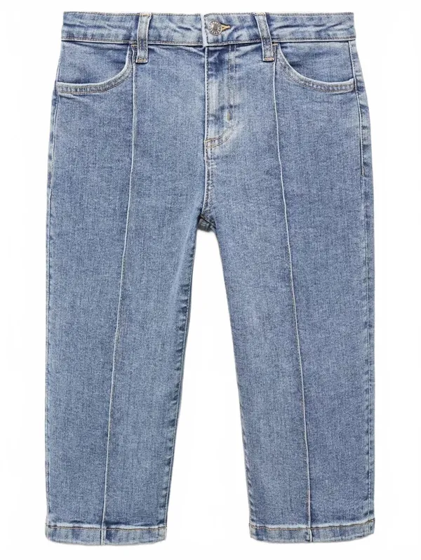 Mango Capri Jeans with Decorative Stitching Lora Medium Blue Size 2 (EUR 34) - Image 5