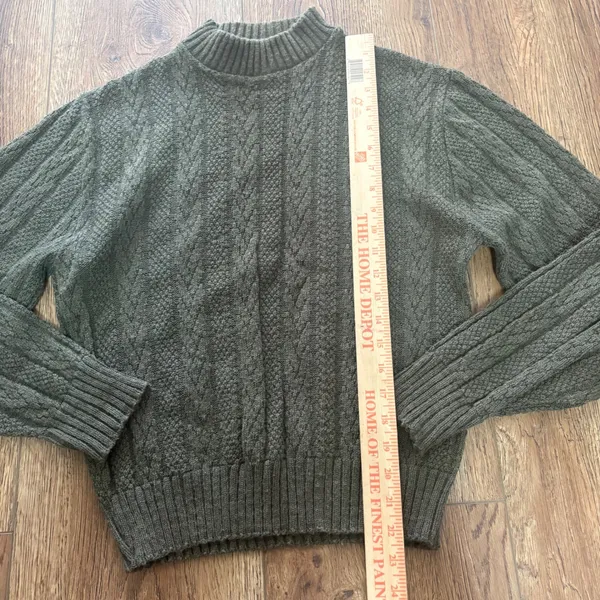 VTG 80s Olive Green Fisherman Knit Sweater USA Union‎ Made Womens M Chunky Knit - Image 4