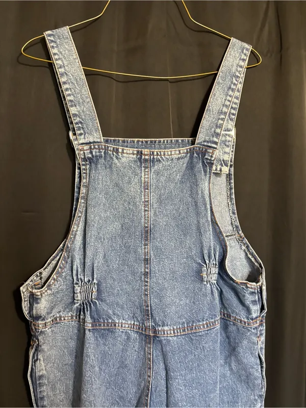 D’Roci Maternity Denim Overalls with Embroidered Bear Patch Pocket size Medium - Image 6