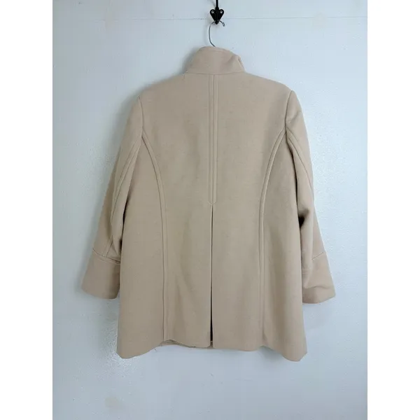 Lands End 16P Beige Wool Blend Car Coat Hidden Button Stand Collar Minimalist - Image 2