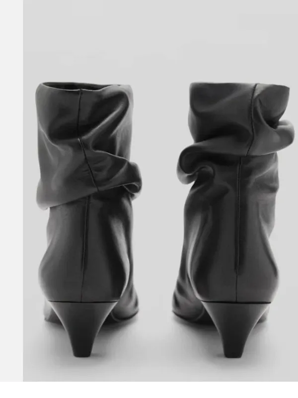 Nwt Mango Mng Black Asa Slouchy Leather Kitten Heel Ankle Boots Bootie Eu39 Us 9 - Image 5
