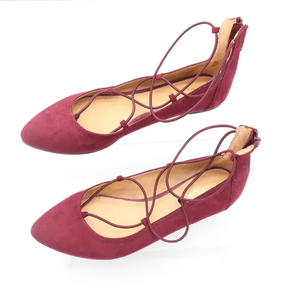 Report Flats Womens 7.5 Bell Burgundy Lace Up Pointed Toe Faux Suede Excellent - Image 3